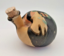 ? mediterrane liegende KERAMIKFLASCHE mit Verschlusskorken f. Essig/Öl - 1990er