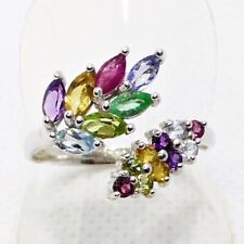 Offener Multicolor Ring BLÜTEN 925 Silber 585 Weißgold vergoldet 18,8 mm 59