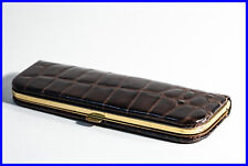 1950er MONTBLANC Espressobraun Leder Etui m Metallverschluss f 2 Stifte Gr 4