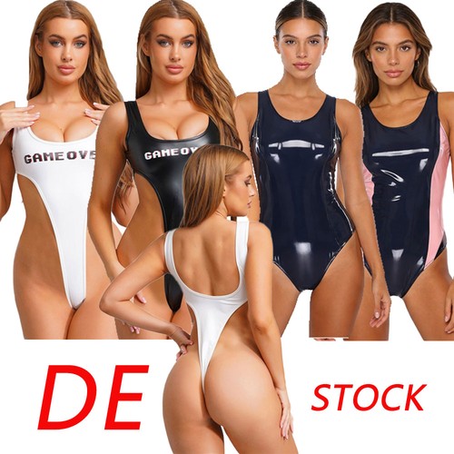 Damen wetlook bodysuit pu - de,