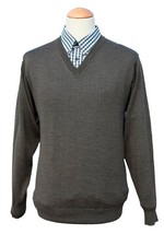 V-PULLOVER OLIV 50% MERINO 50%