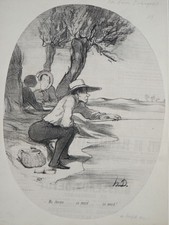 Ma femme ca mord H. Daumier Lithographie Charivari Les Bourgeois Karikatur 1846