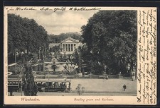 Wiesbaden, Bowling green und Kurhaus, Strassenbahn, Ansichtskarte 1903 