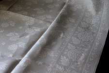 alte große Tischdecke Tafeltuch Leinen Damast, Hortensien, Jugendstil, 230 x 150