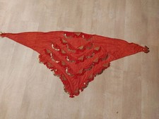 Bauchtanz Münz Dreieckstuch XXL Grössr Rot mit Goldfarbigen Münzen