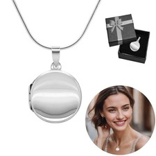 Foto Medaillon mit Kette 925er Silber Charm Anhänger Amulett rund aufklappbar