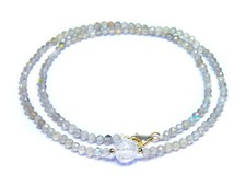 Labradorit Edelsteinkette – Facettierte Kugeln mit Bergkristall – 925 Silber