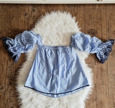 ZARA ❤ Carmen Top M36/38 Blau schulterfrei Shirt Hängerchen Blogger Häkelspitze