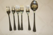 6 teile WMF GENF Cromargan Besteck 5 Kuchengabeln 15,7 cm + 1 Suppenlöffel