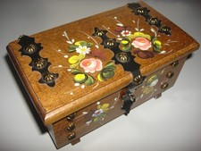 Antiquität echt Holz SchmuckSchatulle Schmuckkästchen Blumenmalerei ca.18x10x9cm