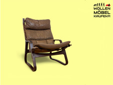 WMK Stilvoller & sehr bequemer norwegischer 70er Jahre Sessel in braunem Echtled