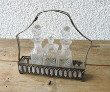 alte Art Deco Menage Glas optisch mit Metallhalterung um 1920-30