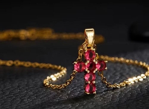 Goldene kreuz halskette rot - goldene,