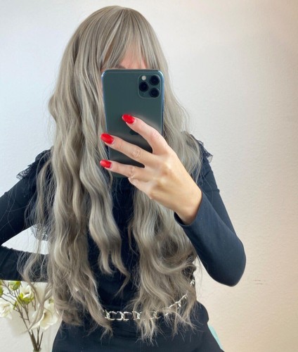 Perücke grau wellig - grau, pony