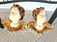 2 Alte Holzskulptur Schnitzereien 2 Engel Köpfe Italien 1930-er Hand bemalt .