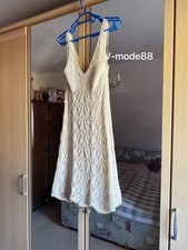 Zara Häkel Hippie Kleid M 38 Pointelle 🏖️ Ajour Boho Eierschale ecru Strand