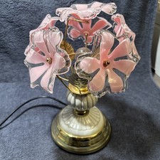Vintage Tischlampe Blumen/-Blütenmotiv rosa-, weiß-,  goldfarbend
