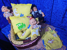 Ente Mond Stern Zug Motiv- 6-tlg. - Kissen Set - Puppenbett Puppenwagen Garnitur