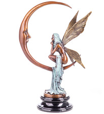 Bronzeskulptur Elfe Mondfee Halbmond Fee Bronze Moon Fairy Mond