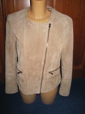 MANGO ECHT LEDERJACKE WILDLEDER JACKE LEDER BEIGE ZIPS in GOLD Gr. L CASUAL LOOK