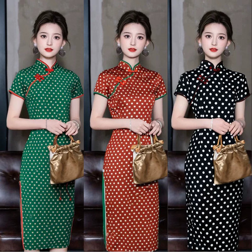 Damen midi kleid polka - polka, dot