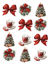 12 Stanzteile Weihnachten Rot Grün Aufkleber Karten Basteln Deko Scrapbooking