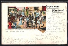 Ansichtskarte Soldaten zu Pferde mit Bräuten beim Kaisermanöver 1904 