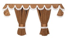 LKW Vorhänge Mercedes Actros MP4 MP5 - 7tlg Set braun weiß mit Borde und Haken