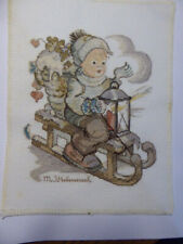 Stickbild Kreuzstich fertig Handarbeit Schlittenfahrt