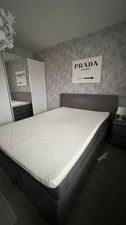 Boxspringbett, Polsterbett, mit Bettkasten, grau, 140x200cm