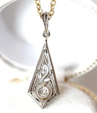 Sehr hübscher Art Deco Anhänger aus 585/000 Gelbgold Platin Diamanten B4273