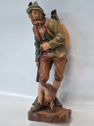 Holzfigur jäger mit dachshund - holzfigur,