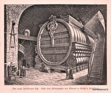 HEIDELBERG/Studentika; Das große Heidelberger Faß Original Holzstich von 1886