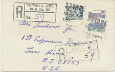 Kanada 1973 QEII 8C und Cliffs 50C auf herrlichem R-Cover nach USA m. seltenem L5-Poststempel