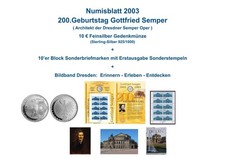 Numisblatt 2003 Gottfried Semper 10 Euro Silbermünze Briefmarkenblock Bildband