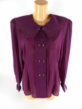 VINTAGE Damen Bluse langarm zweireihig Schulterpolster Farbe Himbeere 38 NEU (WM