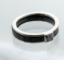 Schwarz Ring Keramik mit Zirkonia Sterling 925 Silber Keramikring Rhodiniert