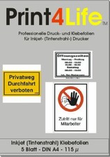 5 Blatt Klebefolie A4 klar transparent Inkjet Tintenstrahldrucker Klebefolien