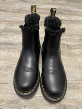 Dr. Martens Leonore Leder Chelsea Boots mit Kunstpelzfutter Gr. 39 Damen Mädchen