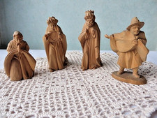 4 Krippenfiguren Heilige 3 Könige + Hirte, geschnitzt Naturholz,  ca 7 bis 10 cm