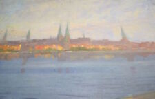 antik Lübeck Ölbild Stadt Stadtansicht Silhouette Stadtsilhouette Kirchtürme