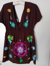 Tunika DEBBIE KATZ SOUTH BEACH, dunkelbraun mit Stickerei, Gr. XS S NP: 149,00 €