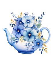 Watercolour teapot flowers 9x9