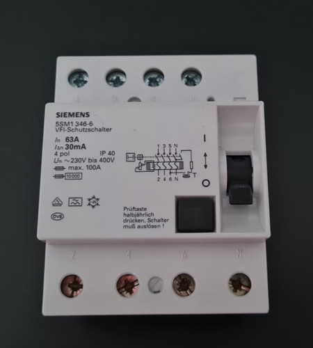 Siemens 63a 30ma - 400v, 4-polig