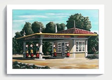 Tankstelle Gasoline USA Benzin Gas Zapfsäule 30er 50er Kunstdruck Volker Welz AK