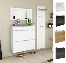 Garderobenset Schuhschrank Paneel Spiegel Weiß Haken Flur Regal Sparset OLIVA 2