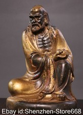 9,6" Alte China Bronze Vergoldet Arhat Damo Bodhidharma Buddha Statue