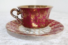 Jugendstil Mocca Espresso Tasse gemarkt rot golden Deutschland antik edel Blumen