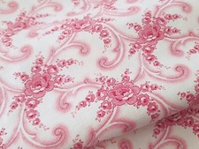S25 Bauernstoff Vintage, rosa pink, Rosen, Stoffrest ca. 75 x 83 cm, unbenutzt
