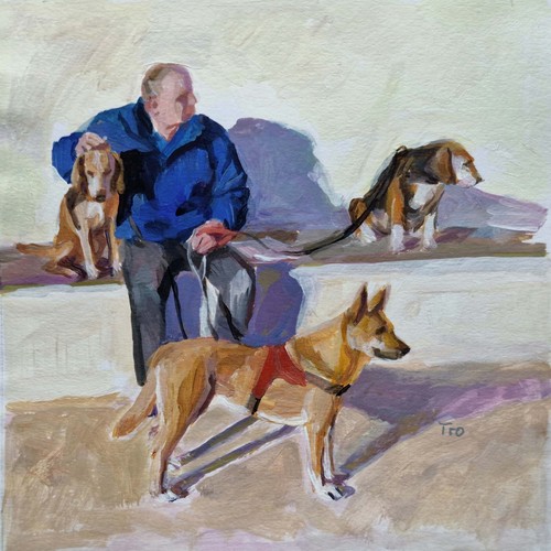 Mann mit hund acrylgemälde - mann,